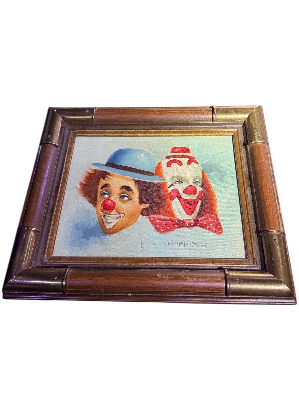 Vintage Hoppin Oil Painting Two Clowns